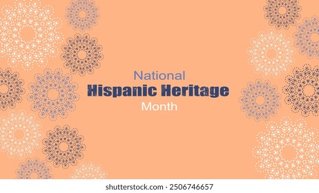 Vektorgrafik. National Hispanic Heritage Month. Webbanner, Poster, Cover, Splash Screen, Social Media, Hintergrund mit Text. Perforierte geimetrische Muster Papel Picado, Blumenmuster.  