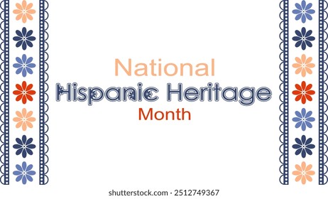 Vektorgrafik. National Hispanic Heritage Month. Webbanner, Poster, Cover, Splash Screen, Social Media, Hintergrund mit Text. Perforierte geimetrische Muster Papel Picado, Blumenmuster.