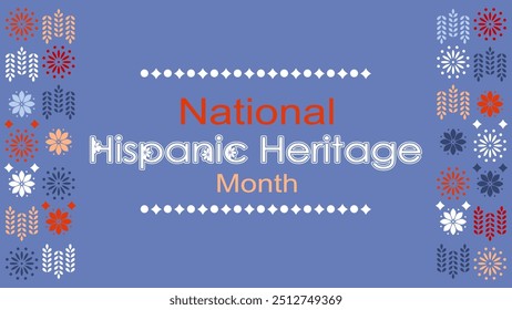 Vektorgrafik. National Hispanic Heritage Month. Webbanner, Poster, Cover, Splash Screen, Social Media, Hintergrund mit Text. Perforierte geimetrische Muster Papel Picado, Blumenmuster.