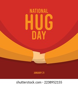 Vector illustration of National Hug Day. January 21. Vector illustration of hands hugging on red background. Flat design vector. Poster, banner, card, background. Eps 10.