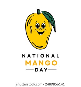 Vector Illustration of National Mango Day. Mango with smiley face. July 22. White background. Eps 10.