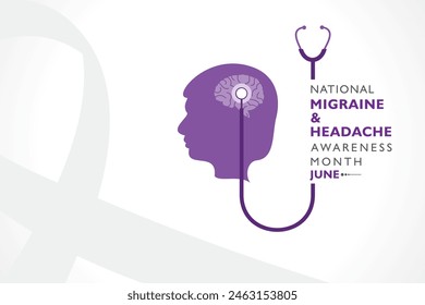 Vector Illustration of National Migraine and Headache awareness month Awareness Month observed in June every year. it is a recurring type of headache that can cause moderate to severe pain.