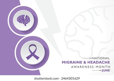 Vector Illustration of National Migraine and Headache awareness month Awareness Month observed in June every year. it is a recurring type of headache that can cause moderate to severe pain.