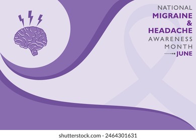 Ilustración vectorial del Mes Nacional de Concientización de la Migraña y la Cefalea que se realiza en junio de cada año, es un tipo recurrente de cefalea que puede causar dolor de moderado a severo.