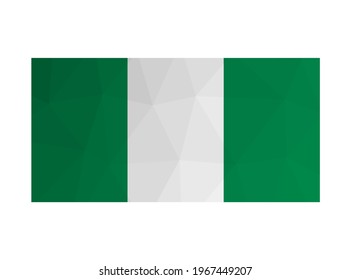 Vector illustration. National Nigerian flag with vertical two green and one white stripes. Official symbol of Nigeria. Creative design in low poly style with triangular shapes. Gradient effect
