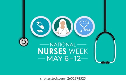 Vector illustration of National Nurses Day is celebrated annually on May 6th. Medical background. Healthcare concept. Thank you for nurse. Nurse and Nurse dress, medical instrument. Stethoscope .