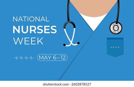 Vector illustration of National Nurses Day is celebrated annually on May 6th. Medical background. Healthcare concept. Thank you for nurse. Nurse and Nurse dress, medical instrument. Stethoscope .