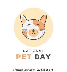 Vector illustration of National Pet Day with cat face in flat cartoon style