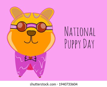 vector illustration, national puppy day, with cute white puppy, as a banner, poster or template.