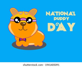 vector illustration, national puppy day, with cute white puppy, as a banner, poster or template.