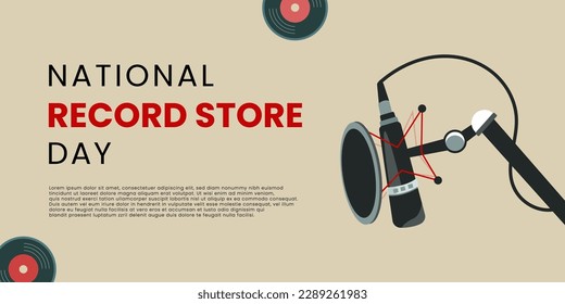 Vector illustration of National Record Store vocal recording equipment and vinyl plate disk. 