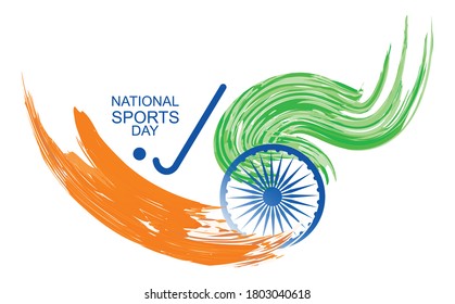 Vector Illustration Of National Sports Day Which Is Celebrated On The Birth Anniversary Of Major Dhyan Chand And Flag In Brush Style