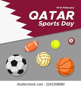 Vector Illustration for National Sports Day Qatar. National Sports Day is a national holiday in Qatar, held annually on the second Tuesday in February. Flat Style Design