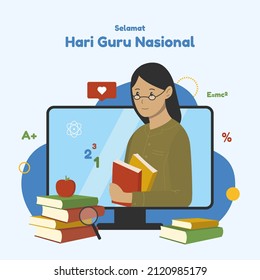 Vector Illustration for National Teacher's Day. Translate: Hari Guru Nasional