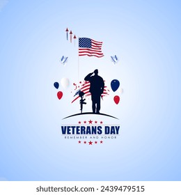 Vector illustration of National Veterans' Day social media feed template