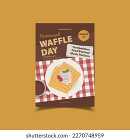 Vector Illustration Of National Waffles Day Flyer Poster