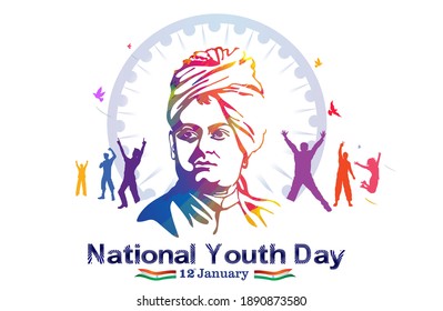 Vector illustration of National Youth Day with Swami Vivekananda and  typography text