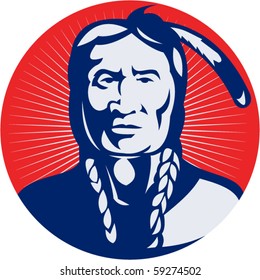 vector  illustration of a native american indian chief facing front view.