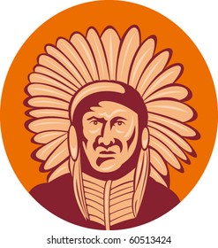 vector illustration of a native american indian chief facing front view.