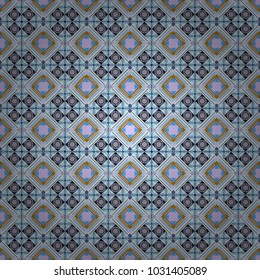 Vector illustration. Native batik watercolor artistic blue, violet and brown seamless pattern. Seamless hand drawn tribal tiles texture. Ethnic boho style.