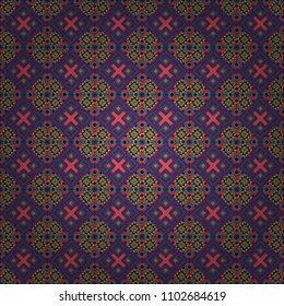 Vector illustration. Native batik watercolor artistic purple, green and violet seamless pattern. Ethnic boho style. Seamless hand drawn tribal tiles texture.