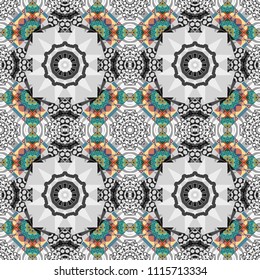 Vector illustration. Native batik watercolor artistic gray, blue and purple seamless pattern. Ethnic boho style. Seamless hand drawn tribal tiles texture.