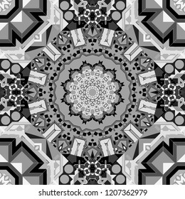 Vector illustration. Native batik watercolor artistic black, white and gray seamless pattern. Ethnic boho style. Seamless hand drawn tribal tiles texture.