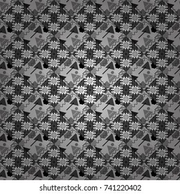 Vector illustration. Native batik watercolor artistic white, gray and black seamless pattern. Seamless hand drawn tribal tiles texture. Ethnic boho style.