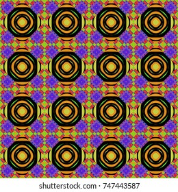 Vector illustration. Native batik watercolor artistic violet, orange and black seamless pattern. Seamless hand drawn tribal tiles texture. Ethnic boho style.
