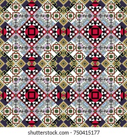 Vector illustration. Native batik watercolor artistic green, white and black seamless pattern. Seamless hand drawn tribal tiles texture. Ethnic boho style.