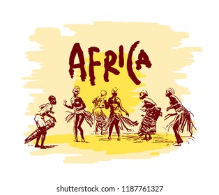 Vector illustration of  Native black skinned ethnical people of Africa tribes and  aborigine.