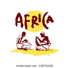 Vector illustration of  Native black skinned ethnical people of Africa tribes and  aborigine.