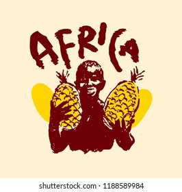 Vector illustration of  Native black skinned ethnical people of Africa tribes and  aborigine.