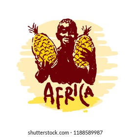 Vector illustration of  Native black skinned ethnical people of Africa tribes and  aborigine.