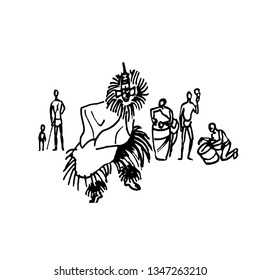 Vector illustration of  Native black skinned ethnical people of Africa tribes and  aborigine.