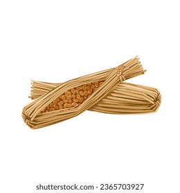 Vector illustration, natto wrapped in straw, natto is soy beans fermented with Bacillus subtilis, isolated on white background.