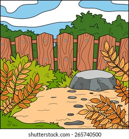 Vector illustration, natural background (backyard and fence)