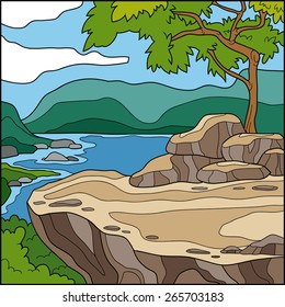 Vector illustration, natural background (cliff overlooking the sea)