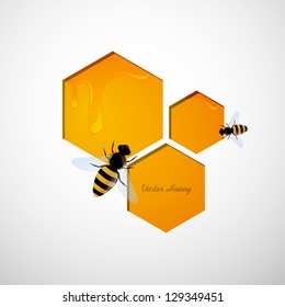 Vector Illustration of a Natural Background with Honeycombs and the Bees