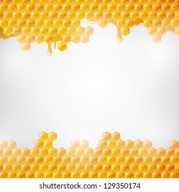 Vector Illustration of a Natural Background with Honeycombs and the Bees