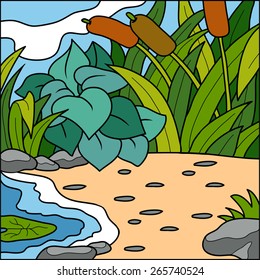 Vector illustration, natural background (Pond and Beach)
