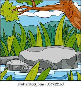 Vector illustration, natural background (Pond)