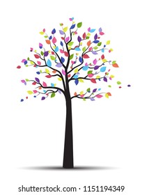 Vector illustration of a natural background with tree and colorful leaves. Autumn