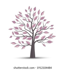 Vector illustration of a natural background with tree and colorful leaves. Autumn