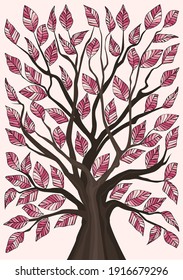 Vektorgrafik eines natürlichen Hintergrunds mit Baum und bunten Blättern. Herbstbaum.