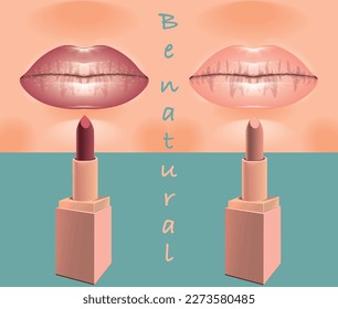 vector illustration of natural cosmetics concept with two colors of lipstick and lips set. 