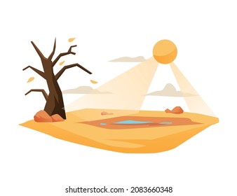 Ilustración vectorial del desastre natural de la escena de la deforestación con ilustración de la sequía de la tierra.