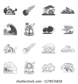 Vector illustration of natural and disaster logo. Collection of natural and risk stock symbol for web.