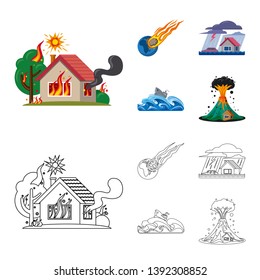 Vector illustration of natural and disaster logo. Set of natural and risk stock symbol for web.