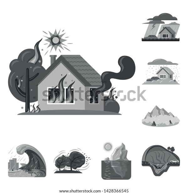Vector illustration of natural and\
disaster logo. Set of natural and risk vector icon for\
stock.